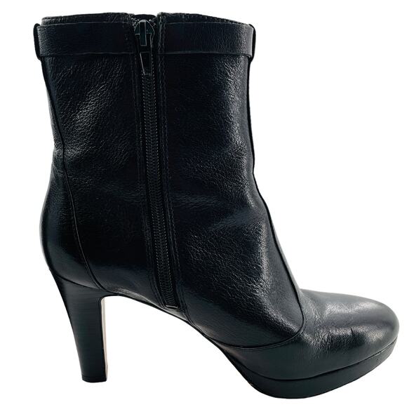 Nine West Fudgeit Black Leather Stiletto Heel Inside Zip Buckle Ankle Booties 8 - Picture 4 of 12